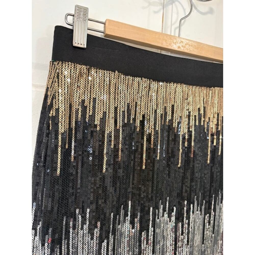 Bisou Bisou Sequin Mini Skirt Womens Sz S Black Gold Silver Ombre Stretchy Party - Picture 6 of 11